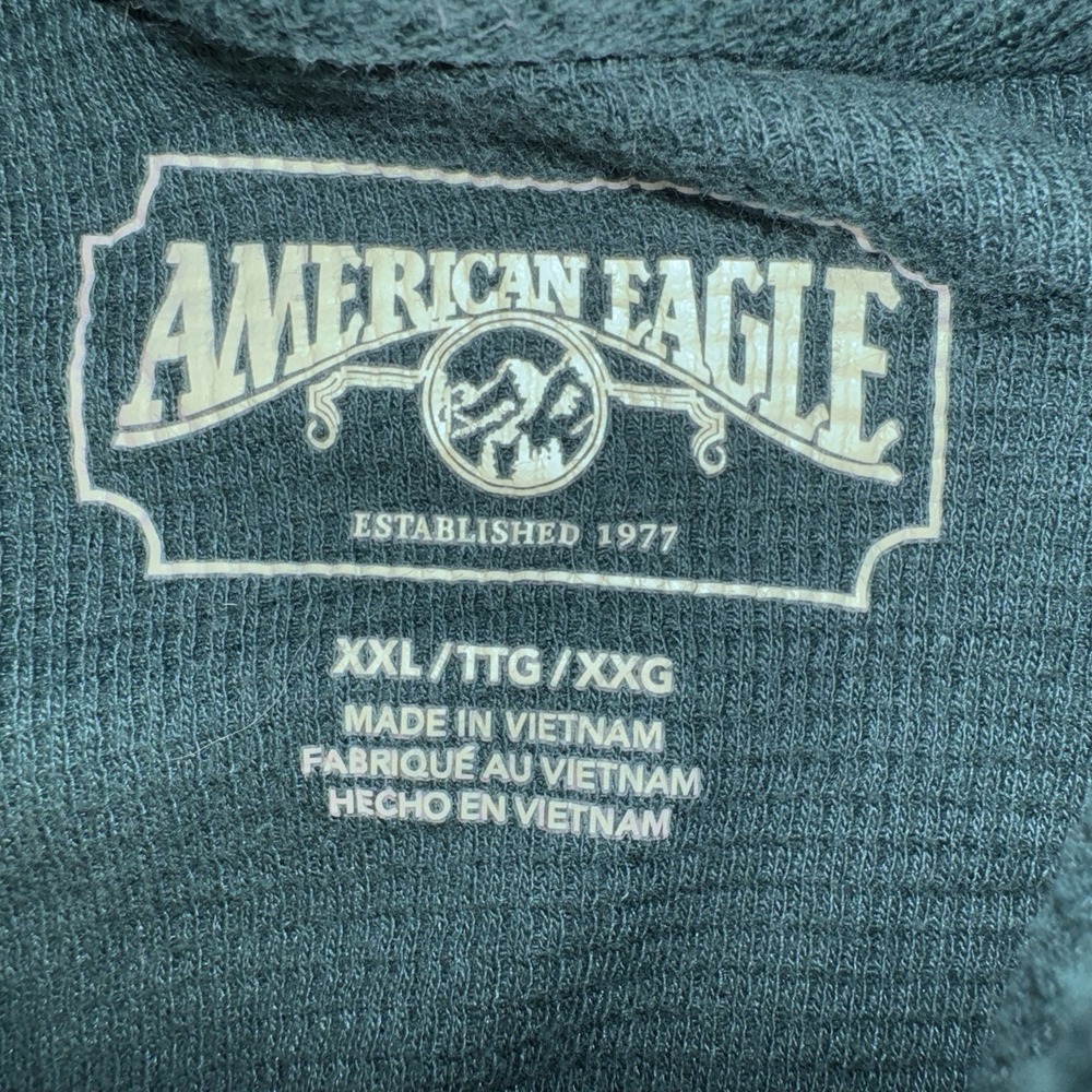 American Eagle Outfitters Thermal Hoodie‎ Mens 2XL Green Waffle Knit Cotton - Picture 3 of 5